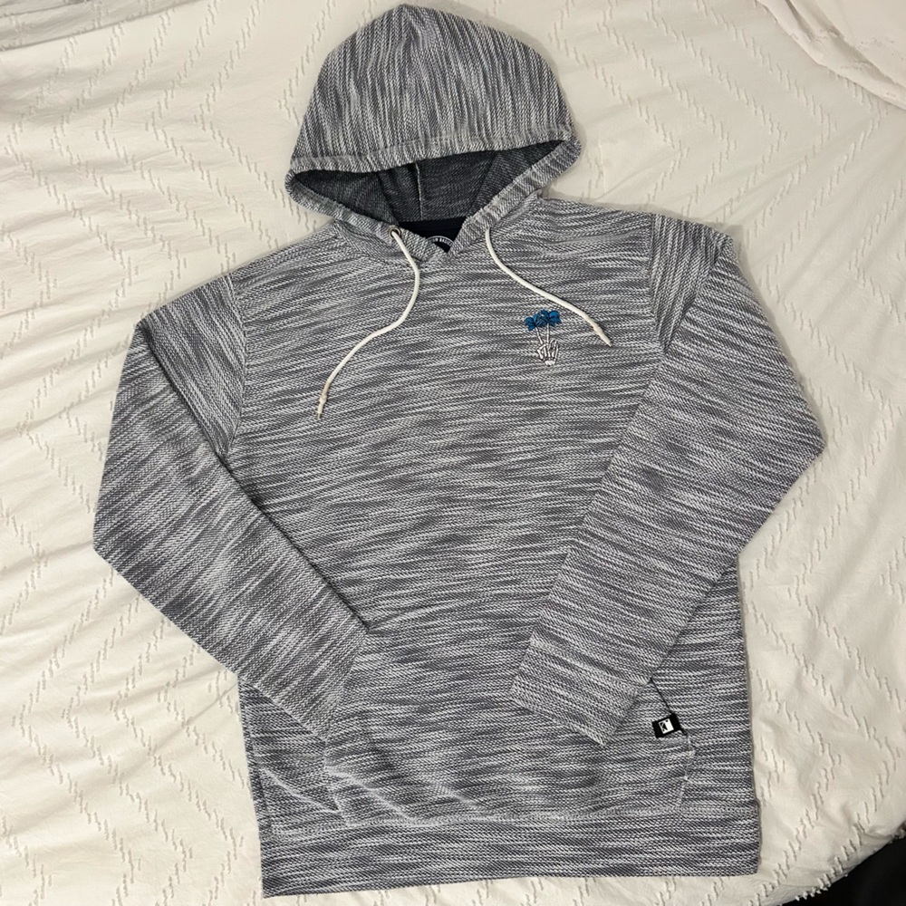 Dikotomy Men’s Hoodie Peace Palm Heather Navy Blue Sweater Light Pullover Large